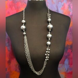 Chunky Silver Tone Multi Strand Necklace marked “You and I”